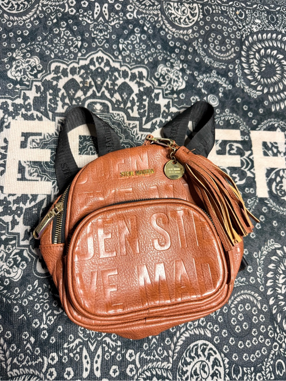 See By Chloe Cognac Brown Embossed Leather Mini Backpack with Tassel